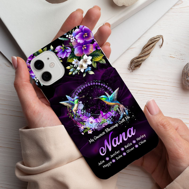 Hummingbird Grandma with Grandkids Mommy Auntie Personalized Phone Case