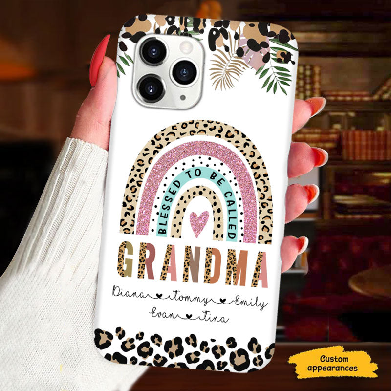 Blessed To Be Called Grandma Leopard Rainbow Personalized Phone Case