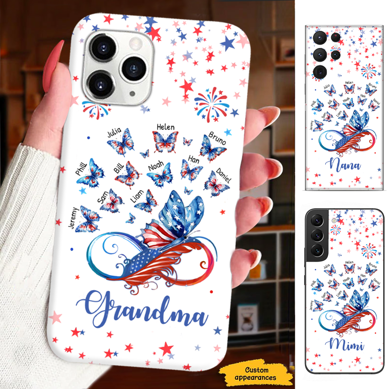 4th Of July Patriotic Butterfly Infinity Grandma Grandkids Personalized Phone Case
