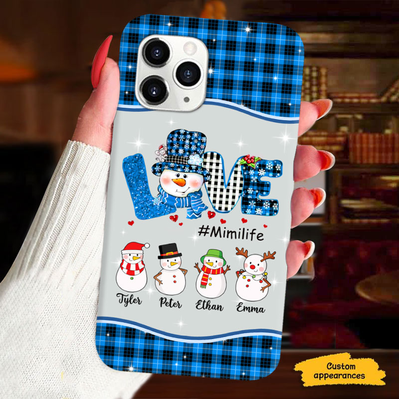 Love Snowman Buffalo Plaid Grandma Life Grandkids Personalized Phone Case