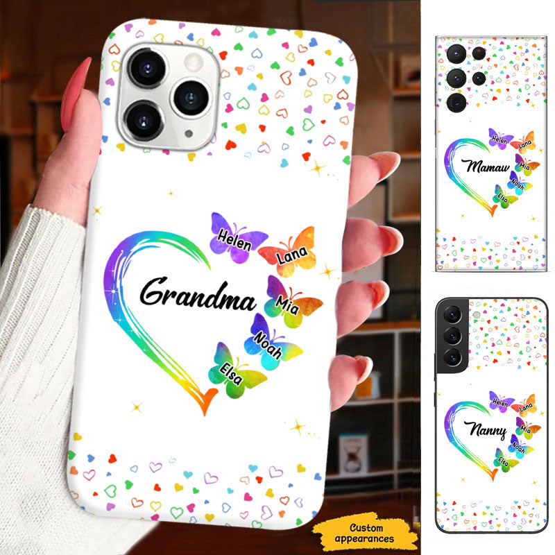 Rainbow Heart Butterflies Grandma Grandkids Personalized Phone Case