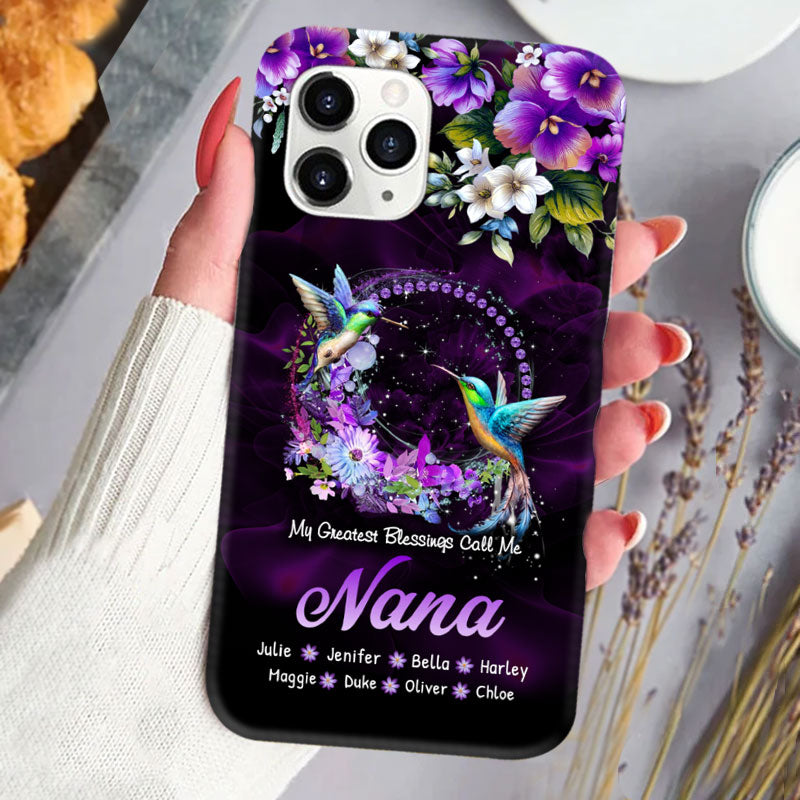Hummingbird Grandma with Grandkids Mommy Auntie Personalized Phone Case