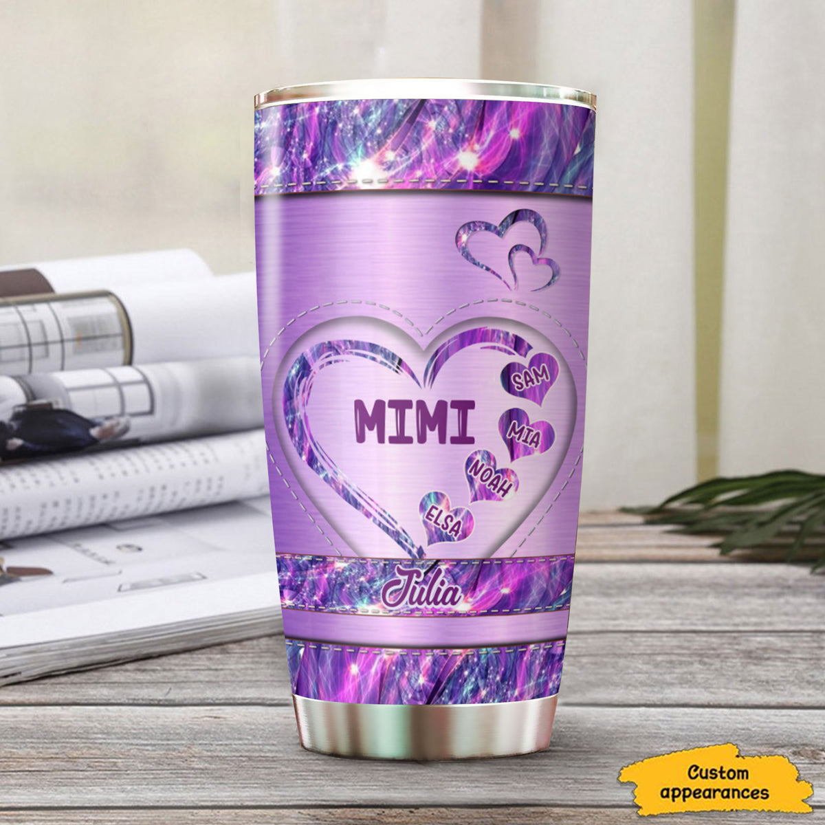 Heart Mom Grandma Nana Mimi Gigi Auntie Personalized Tumbler