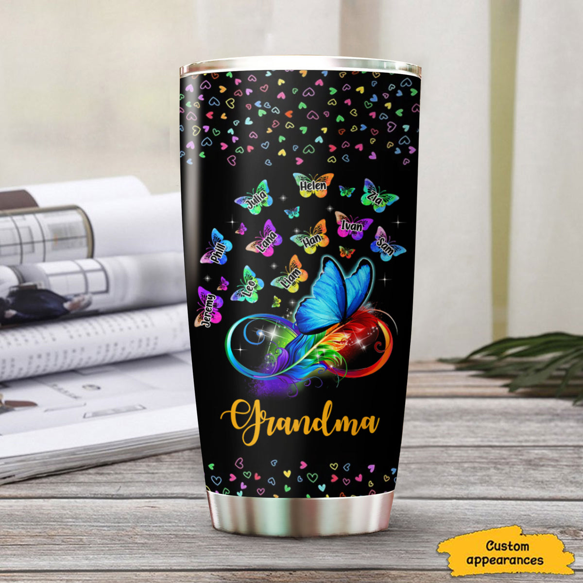 Colorful Butterfly Mom Grandma Nana Mimi Gigi Auntie Personalized Tumbler