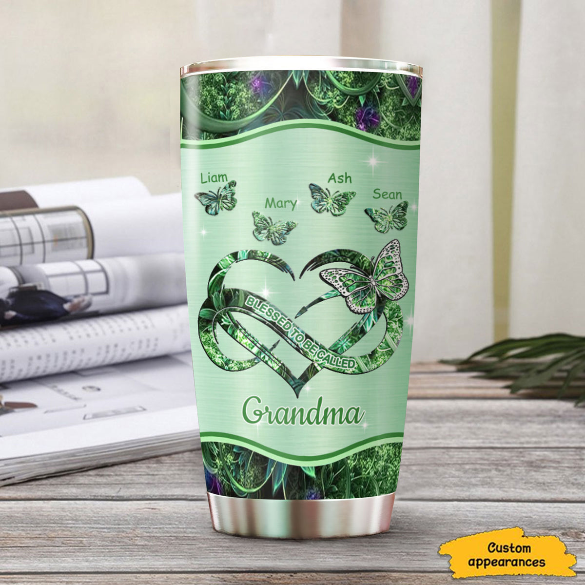 Butterfly Blessed to be called Grandma Mimi Nana Mommy Auntie Personalized Tumbler SC51245 - Drive mockup HP08DEC23HL01