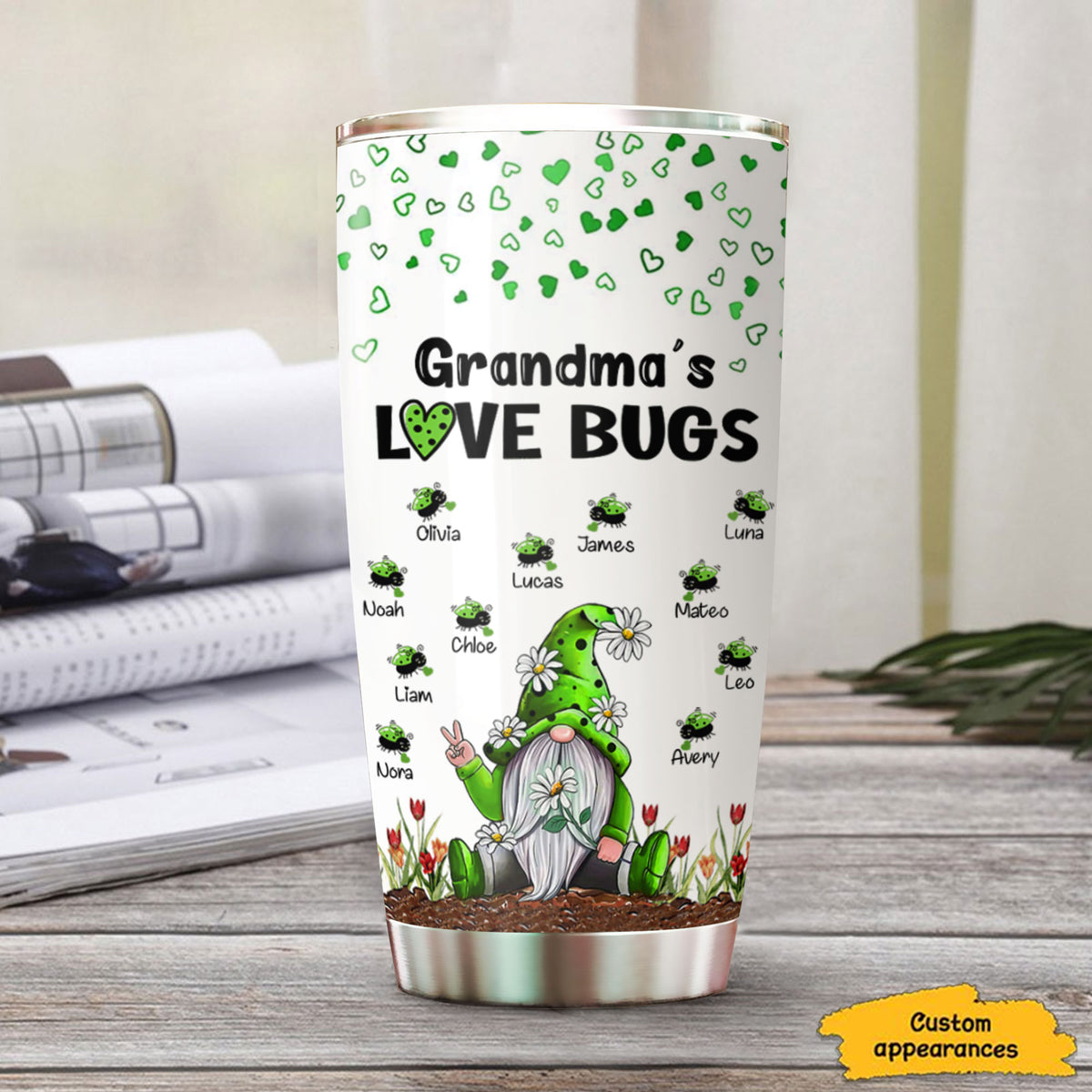 Gnome Ladybug Grandma Nana Mommy Love Bugs Personalized Tumbler SC25122303 - Drive mockup HP06DEC23HL06