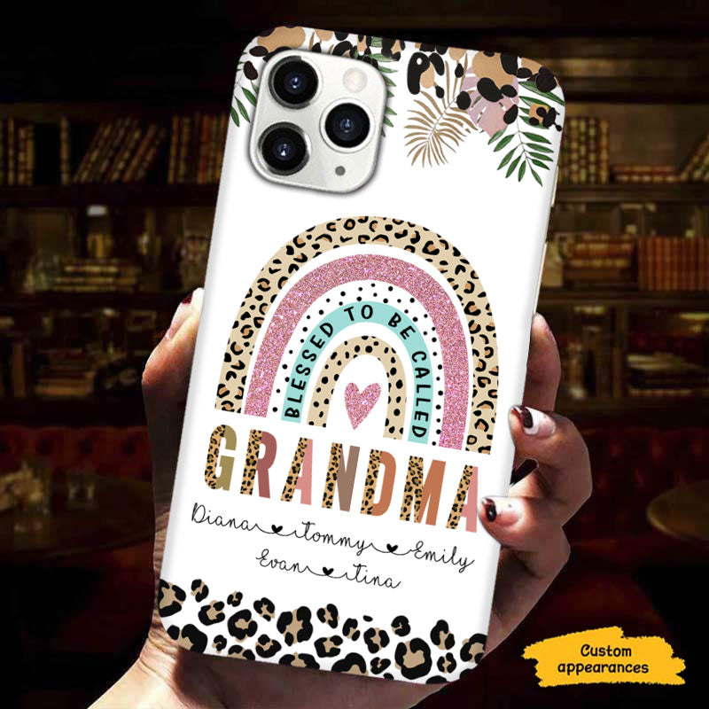 Blessed To Be Called Grandma Leopard Rainbow Personalized Phone Case