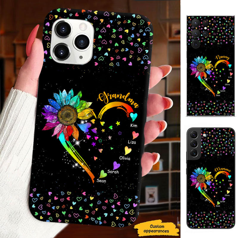 Rainbow Daisy Heart Grandma Colorful Hearts Black Personalized Phone Case