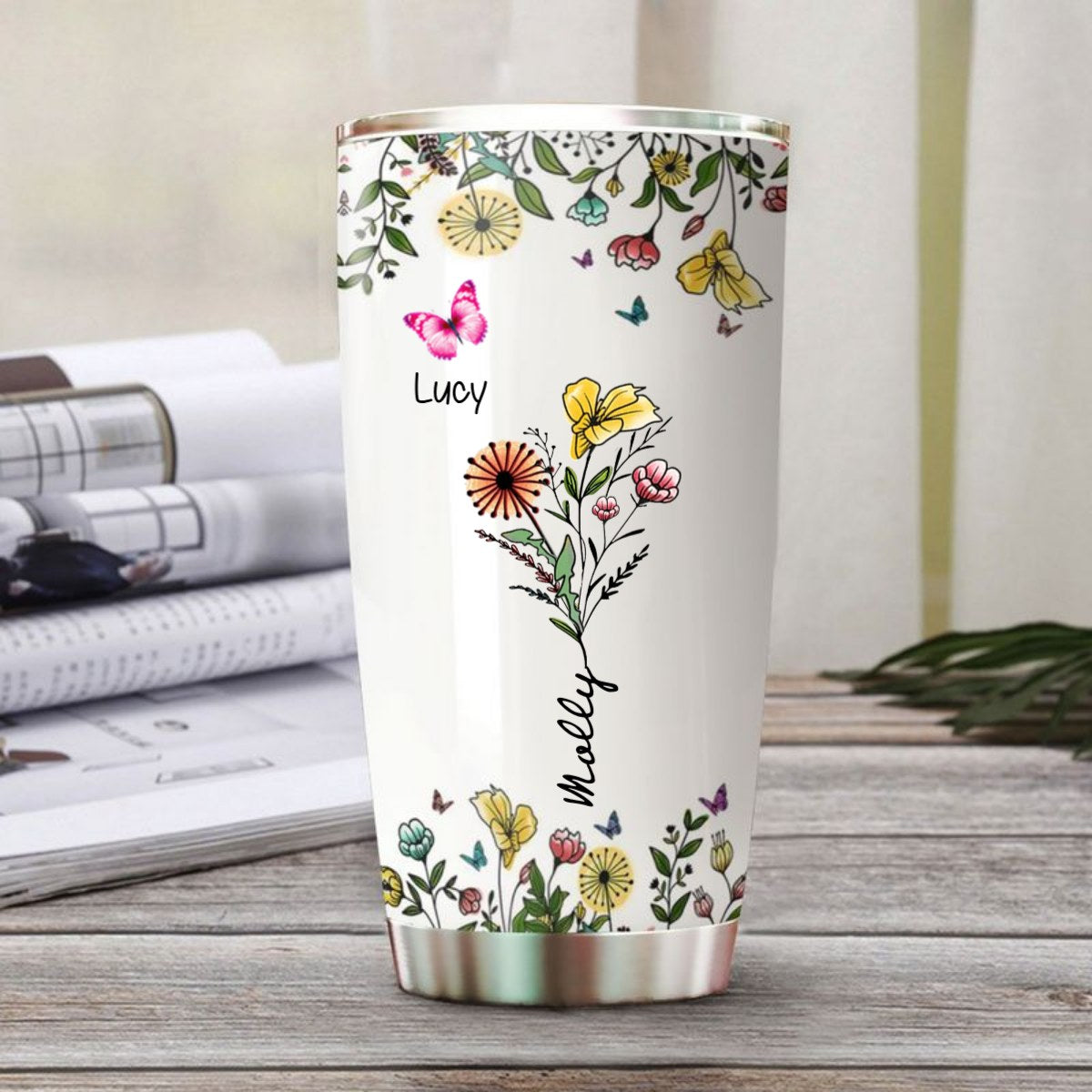 Personalized Butterfly Flower Tumbler