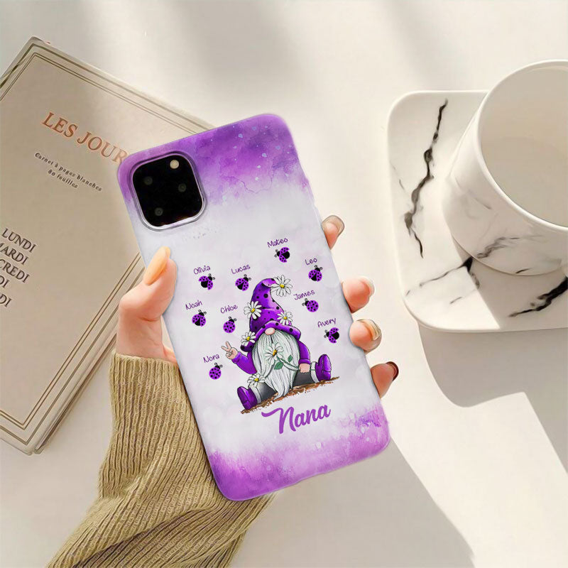 Gnome Ladybugs Daisy Grandma Purple Glitter Personalized Phone Case