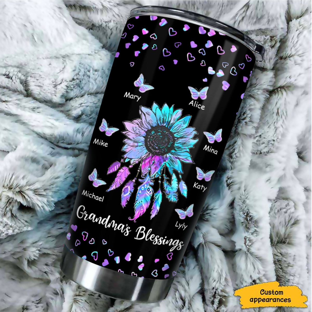 Personalized Hologram Butterfly Dreamcatcher Grandma's Blessings Tumbler