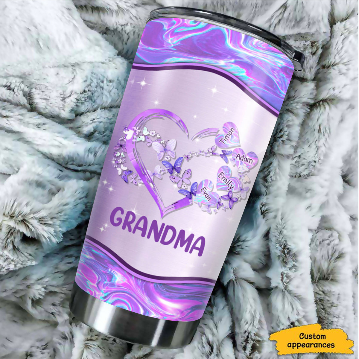 Hologram Butterfly Heart Grandma Mimi Nana Mommy Auntie Personalized Tumbler