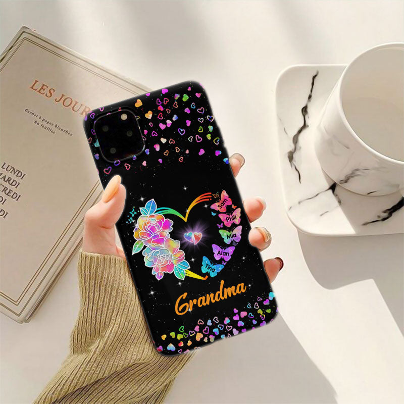 Rainbow Rose Heart Butterflies Grandma Personalized Phone Case