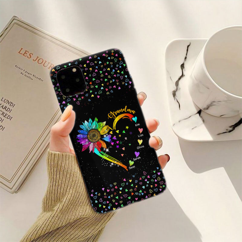 Rainbow Daisy Heart Grandma Colorful Hearts Black Personalized Phone Case