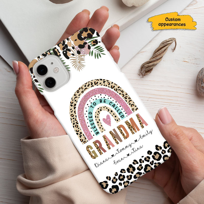 Blessed To Be Called Grandma Leopard Rainbow Personalized Phone Case