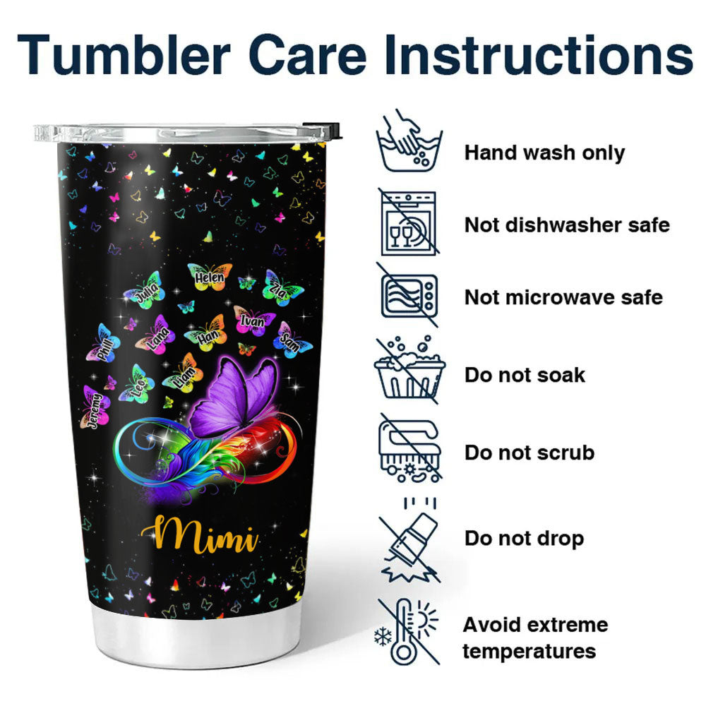 Colorful Butterfly Mom Grandma Nana Mimi Gigi Auntie Personalized Tumbler
