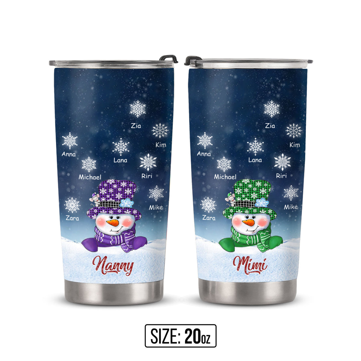 Snowman Grandma Nana Mimi Mom Personalized Tumbler