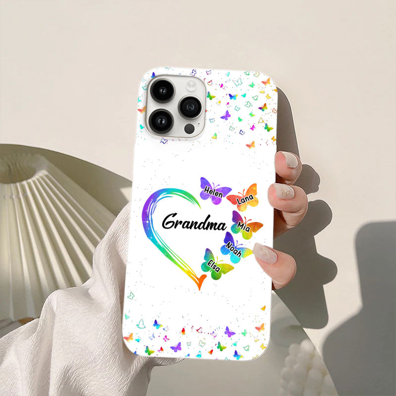 Rainbow Heart Butterflies Grandma Grandkids Personalized Phone Case