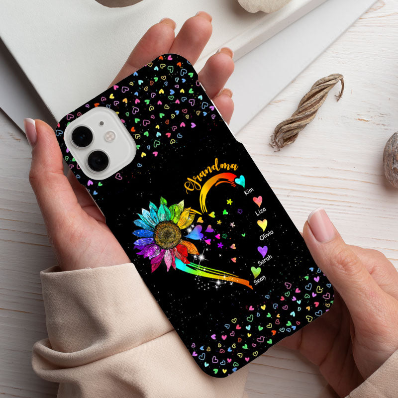 Rainbow Daisy Heart Grandma Colorful Hearts Black Personalized Phone Case