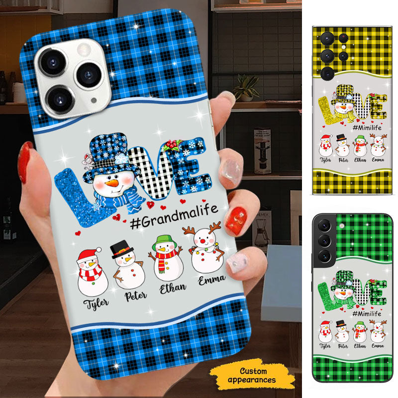 Love Snowman Buffalo Plaid Grandma Life Grandkids Personalized Phone Case