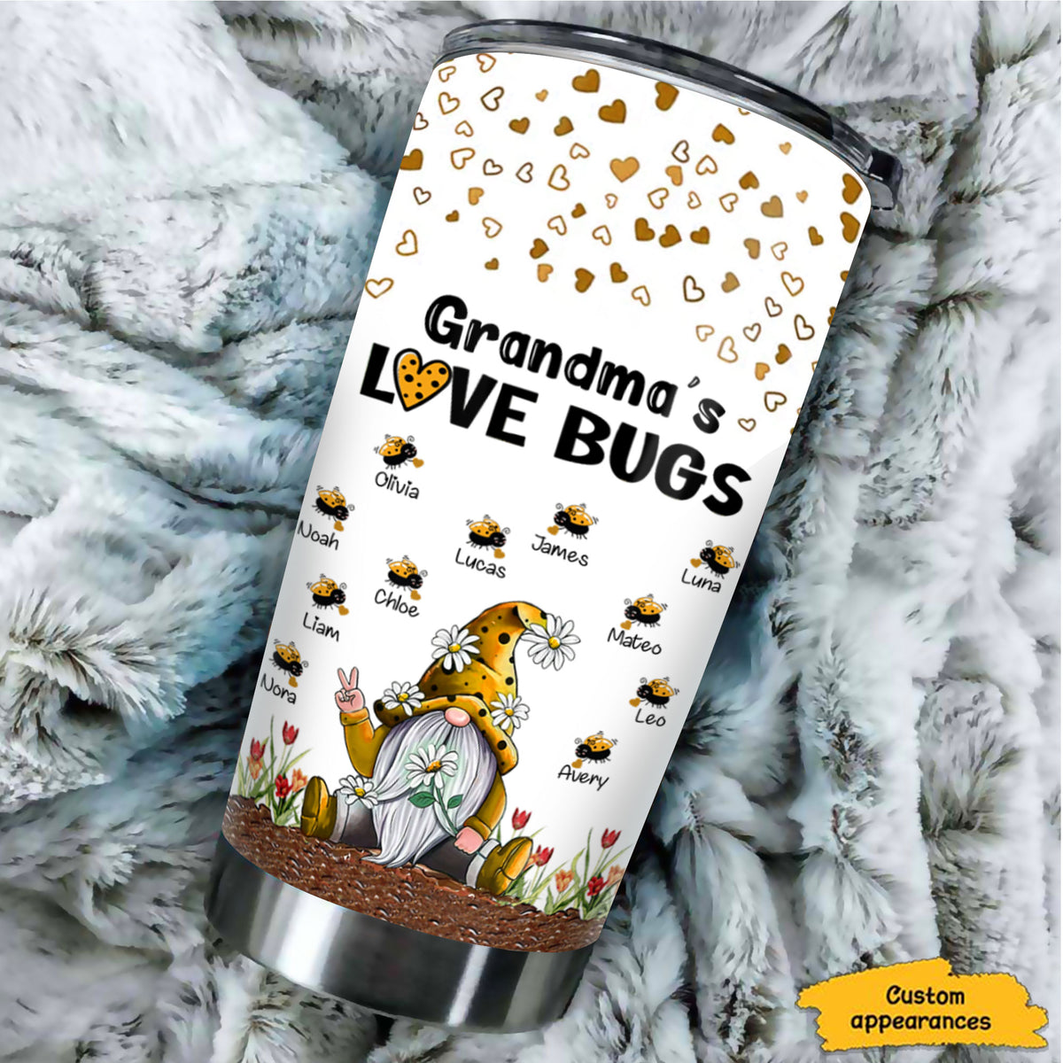 Gnome Ladybug Grandma Nana Mommy Love Bugs Personalized Tumbler SC25122303 - Drive mockup HP06DEC23HL06