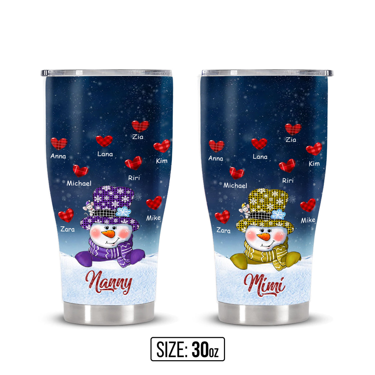 Snowman Grandma Nana Mimi Mom Personalized Tumbler