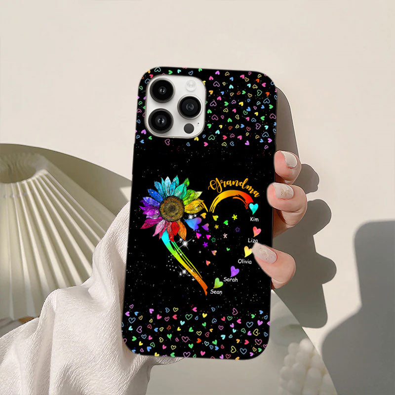 Rainbow Daisy Heart Grandma Colorful Hearts Black Personalized Phone Case