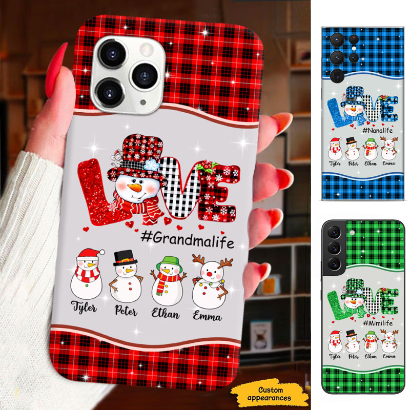 Love Snowman Buffalo Plaid Grandma Life Grandkids Personalized Phone Case