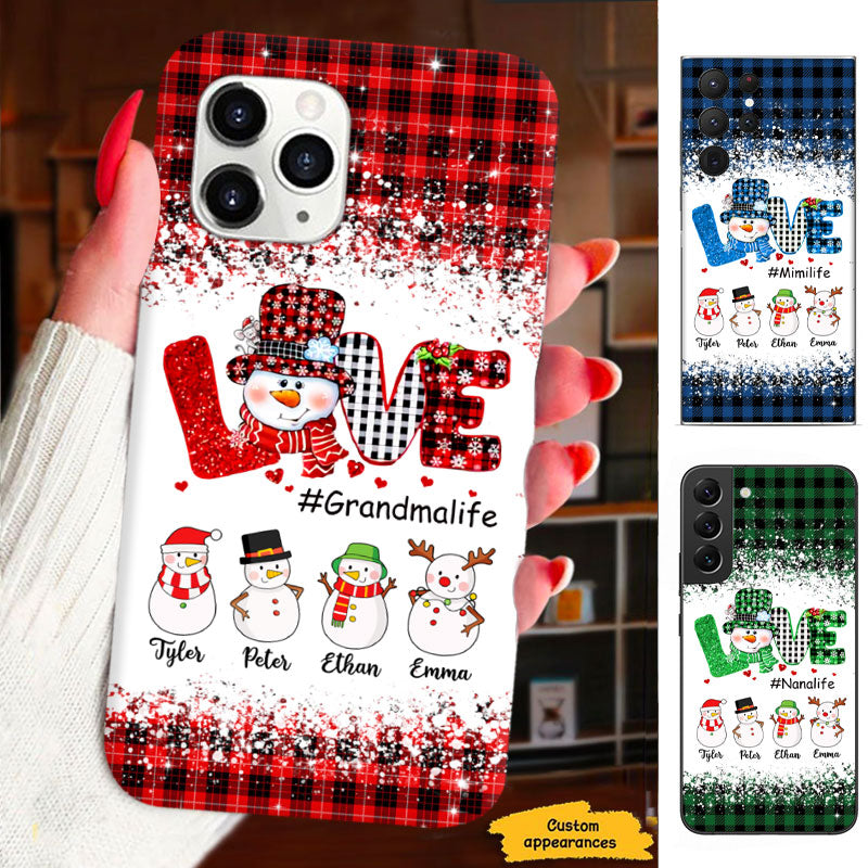Love Snowman Buffalo Plaid Grandma Life Grandkids Personalized Phone Case