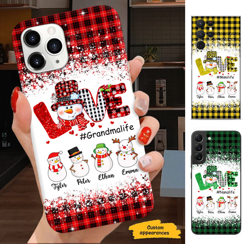 Love Snowman Buffalo Plaid Grandma Life Grandkids Personalized Phone Case