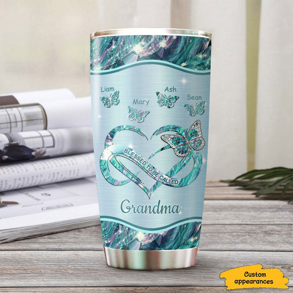 Butterfly Blessed to be called Grandma Mimi Nana Mommy Auntie Personalized Tumbler SC51245 - Drive mockup HP08DEC23HL01