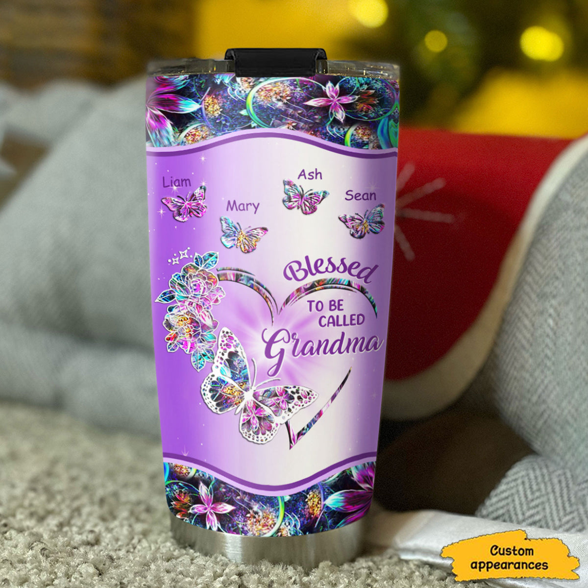 Blessed To Be Called Heart Butterfly Grandma Kids Names Personalized Tumbler 7 Colors 20oz