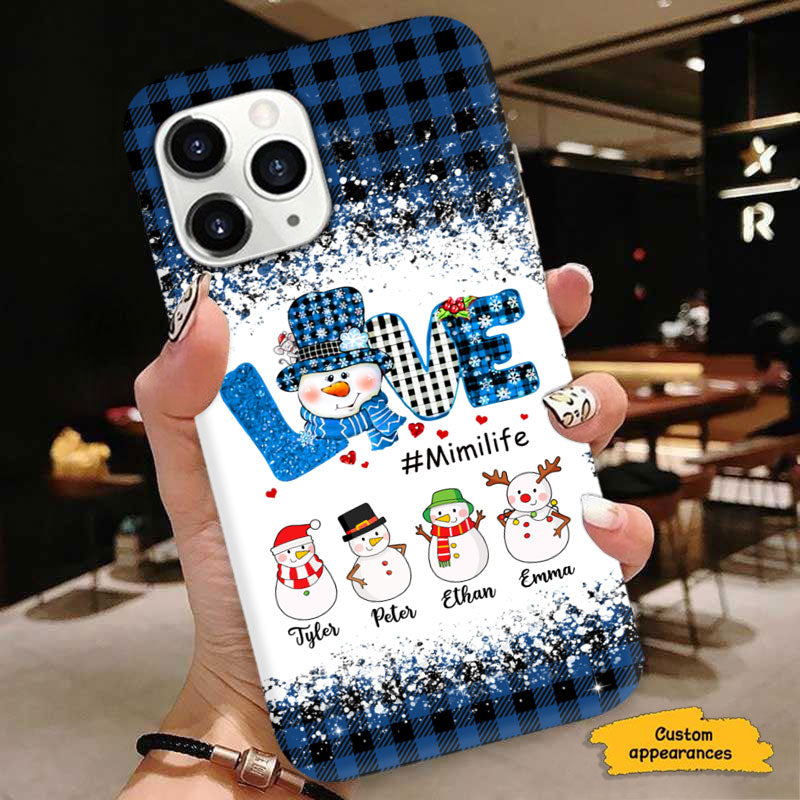 Love Snowman Buffalo Plaid Grandma Life Grandkids Personalized Phone Case