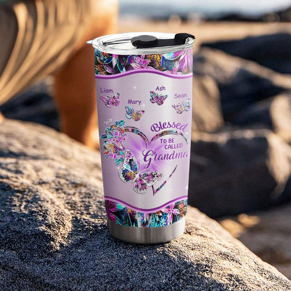 Blessed To Be Called Heart Butterfly Grandma Kids Names Personalized Tumbler 7 Colors 20oz