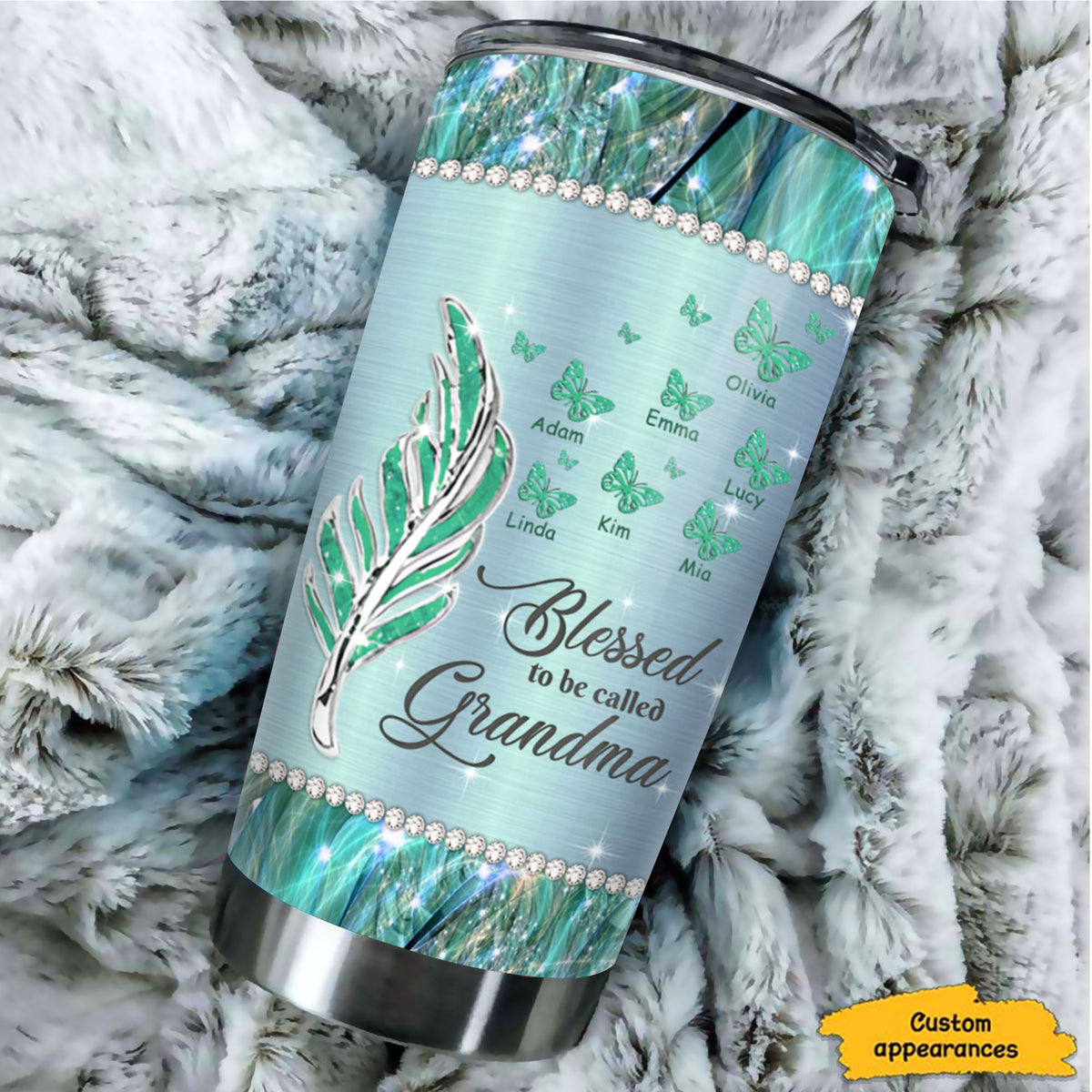 Feather Butterfly Blessed To Be Called Grandma Nickname Kids Names Personalized Tumbler 20 Colors 20oz