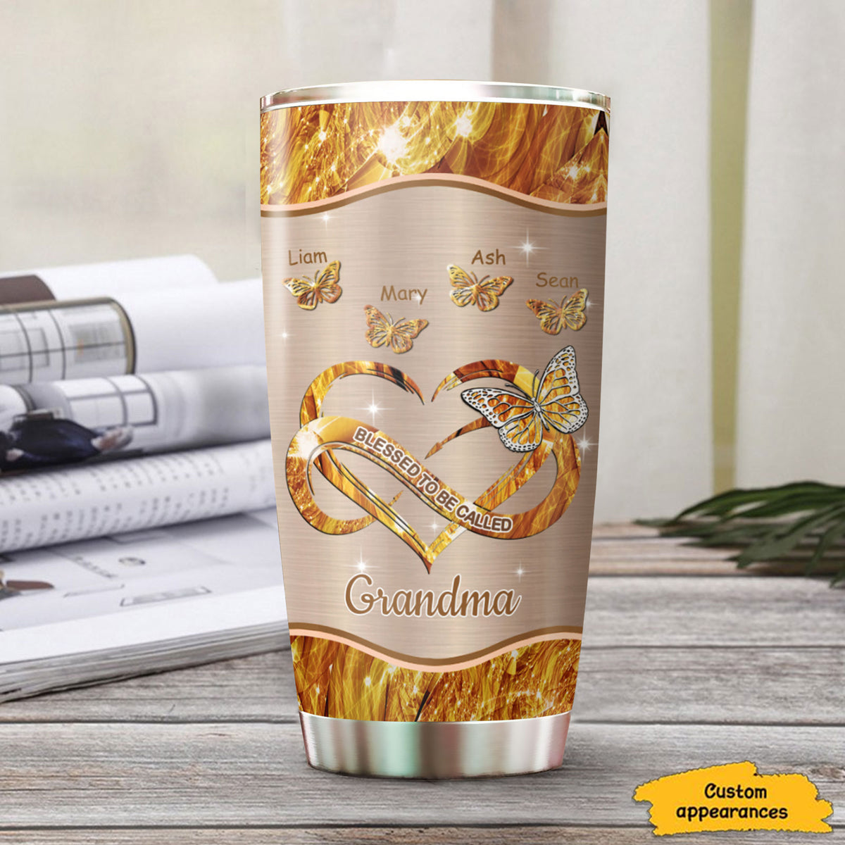 Butterfly Blessed to be called Grandma Mimi Nana Mommy Auntie Personalized Tumbler SC51245 - Drive mockup HP08DEC23HL01
