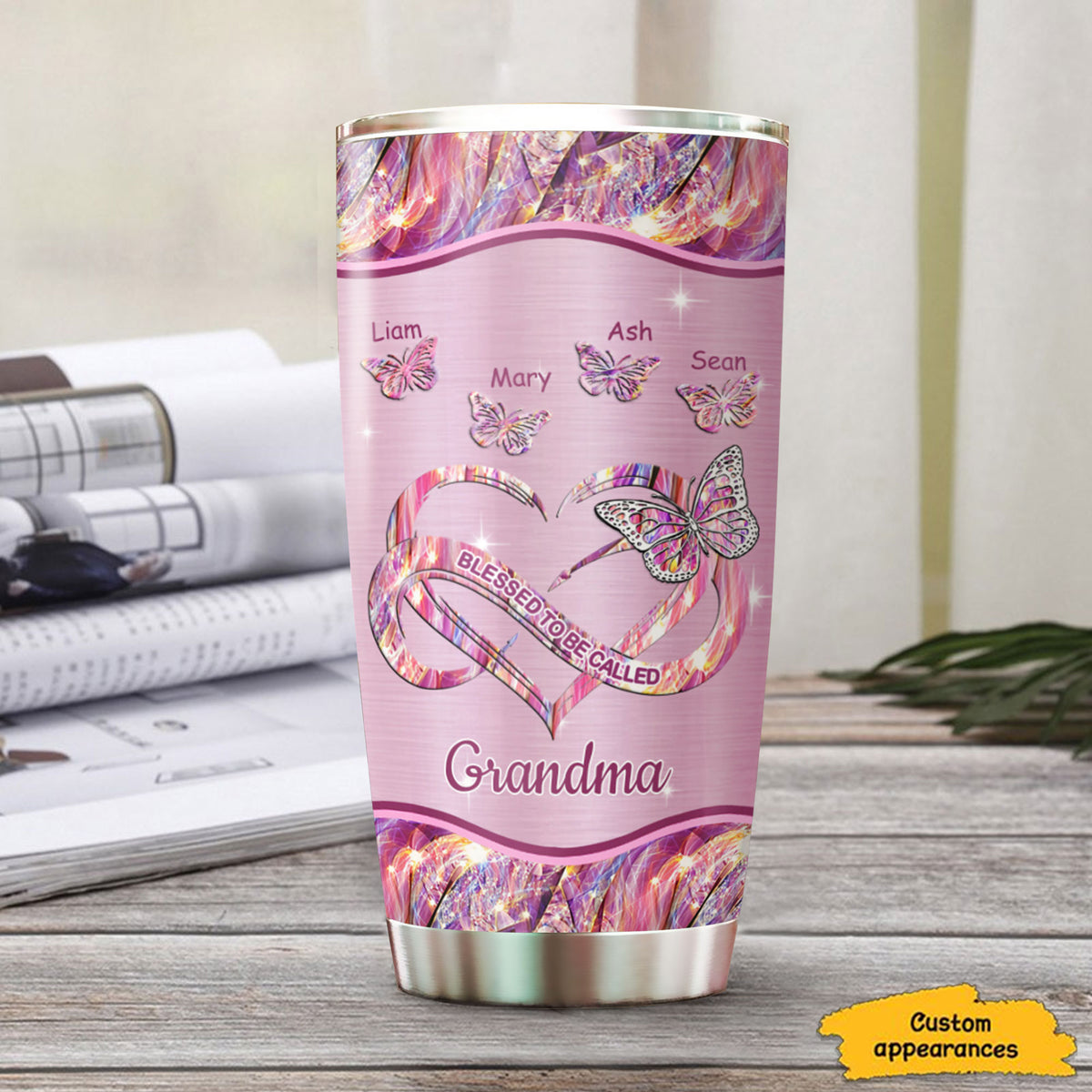 Butterfly Blessed to be called Grandma Mimi Nana Mommy Auntie Personalized Tumbler SC51245 - Drive mockup HP08DEC23HL01