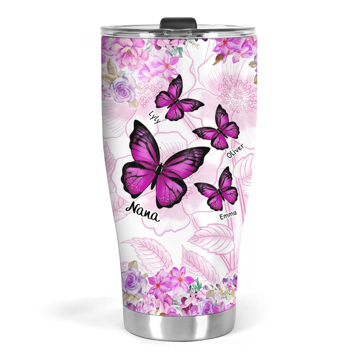 Flower Butterfly Grandma Nana Mimi Personalized Tumbler SC151109 - Drive mockup HP24HL19APR02