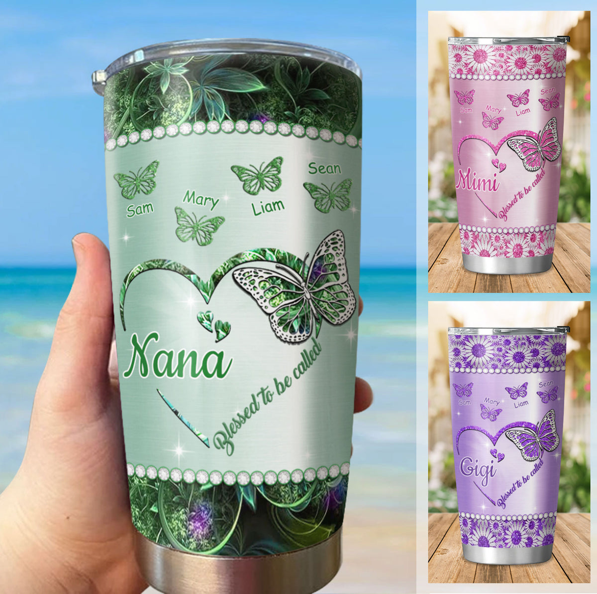 Butterfly Blessed To Be Called Mom Grandma Nana Mimi Gigi Auntie Personalized Tumbler Sc2412431