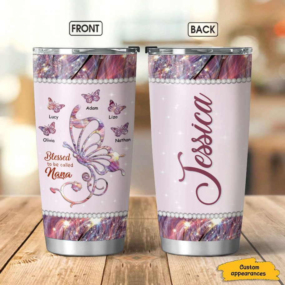 Butterfly Blessed to be called Grandma Nana Nanny Mimi Personalized Tumbler SC151106 - Drive mockup HP10NOV22HL01