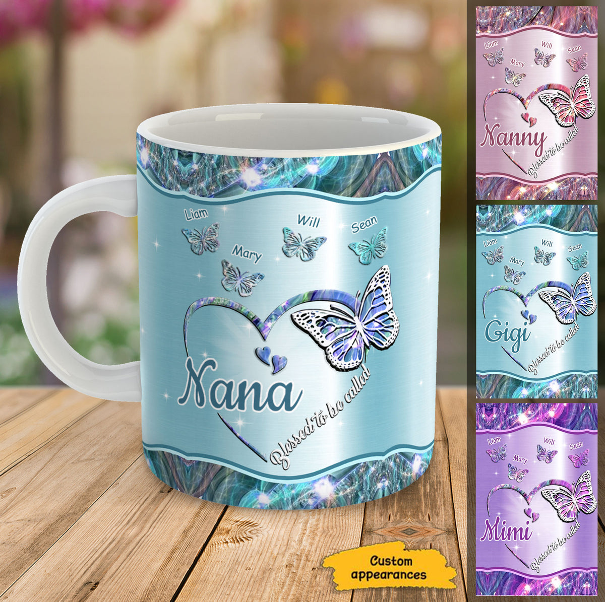 Butterflies Blessed to be called Nana Mimi Gigi Grandma Personalized Mug