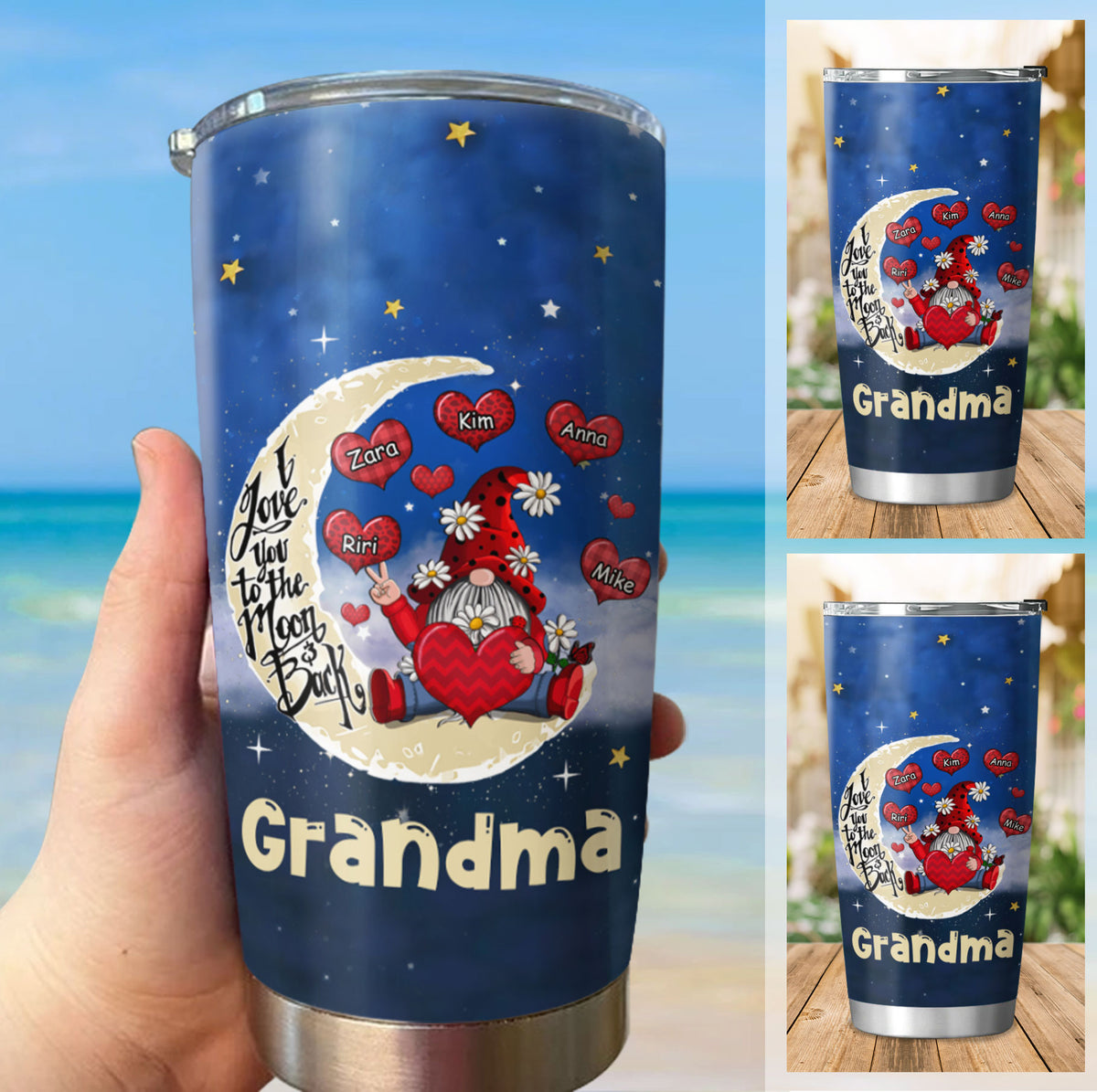 Gnome I Love You To The Moon And Back Grandma Nana Mimi Mom Auntie Personalized Tumbler