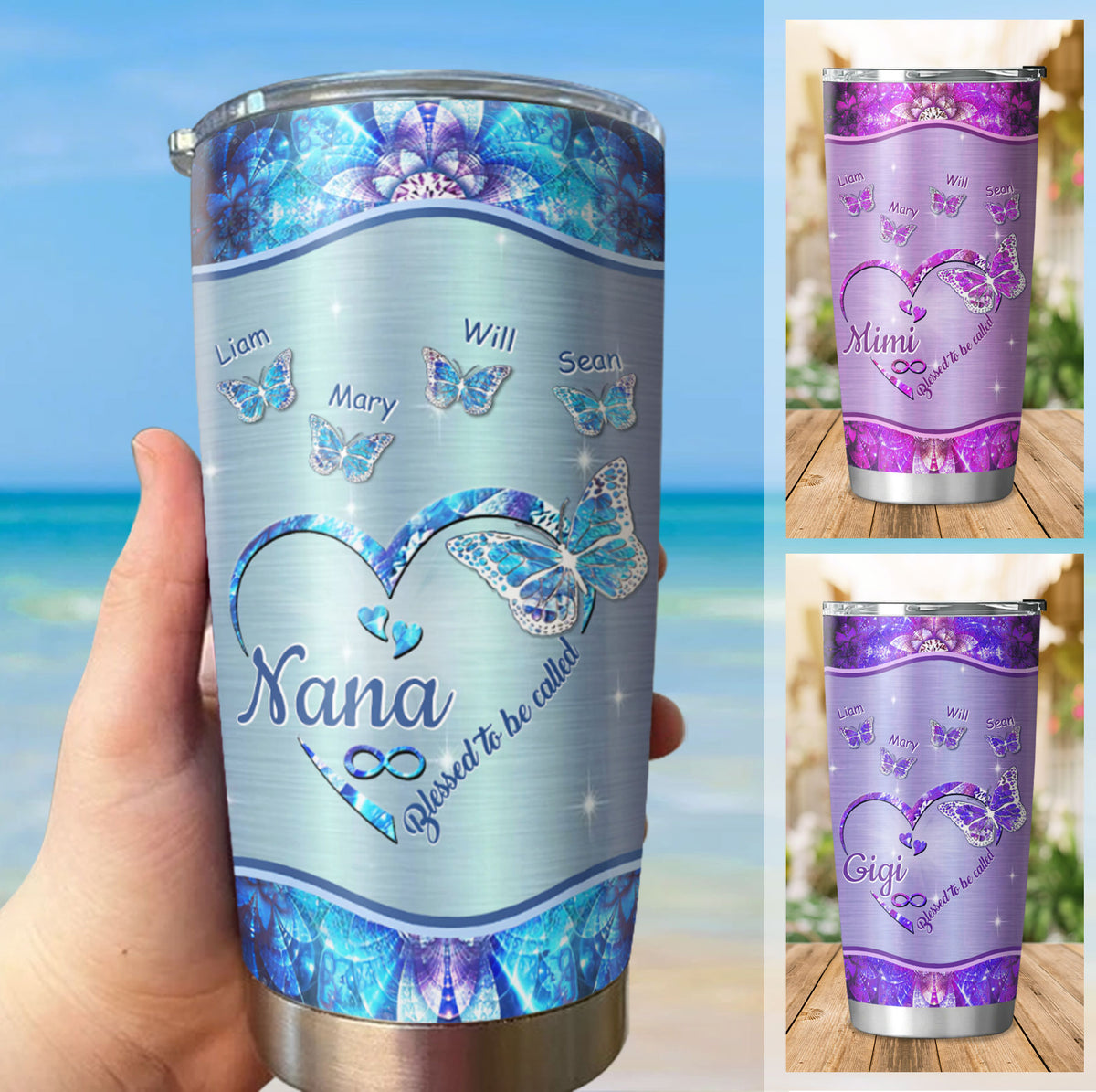 Butterfly Heart Blessed To Be Called Nickname Kids Names Personalized Tumbler 17 Colors 20oz