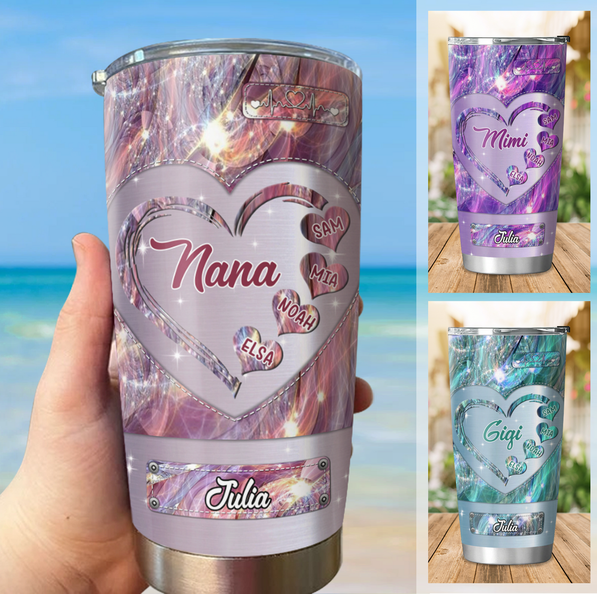 Hologram Heart Grandma Nickname Name Plate Kids Names Personalized Tumbler 20oz