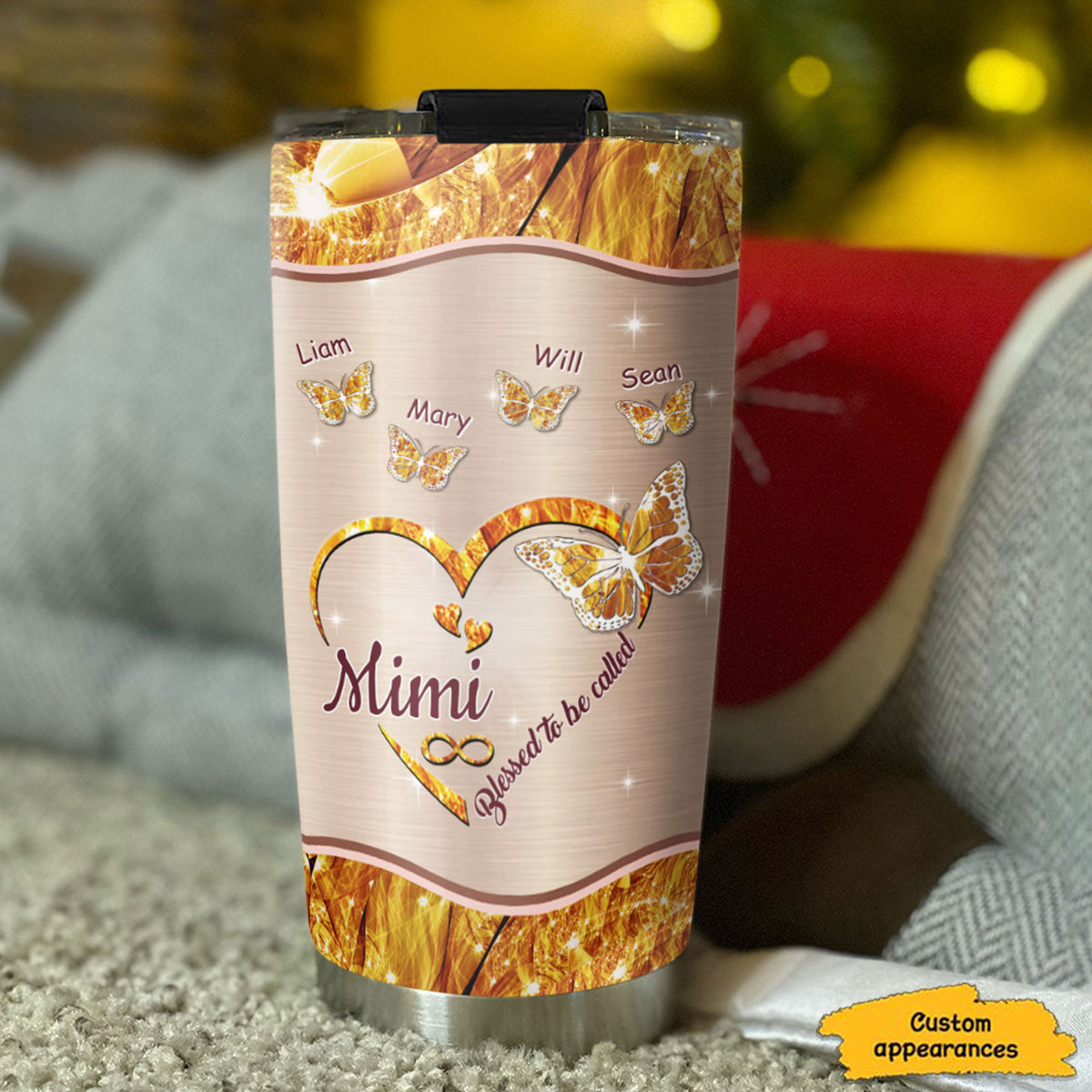 Butterfly Heart Blessed To Be Called Nickname Kids Names Personalized Tumbler 17 Colors 20oz