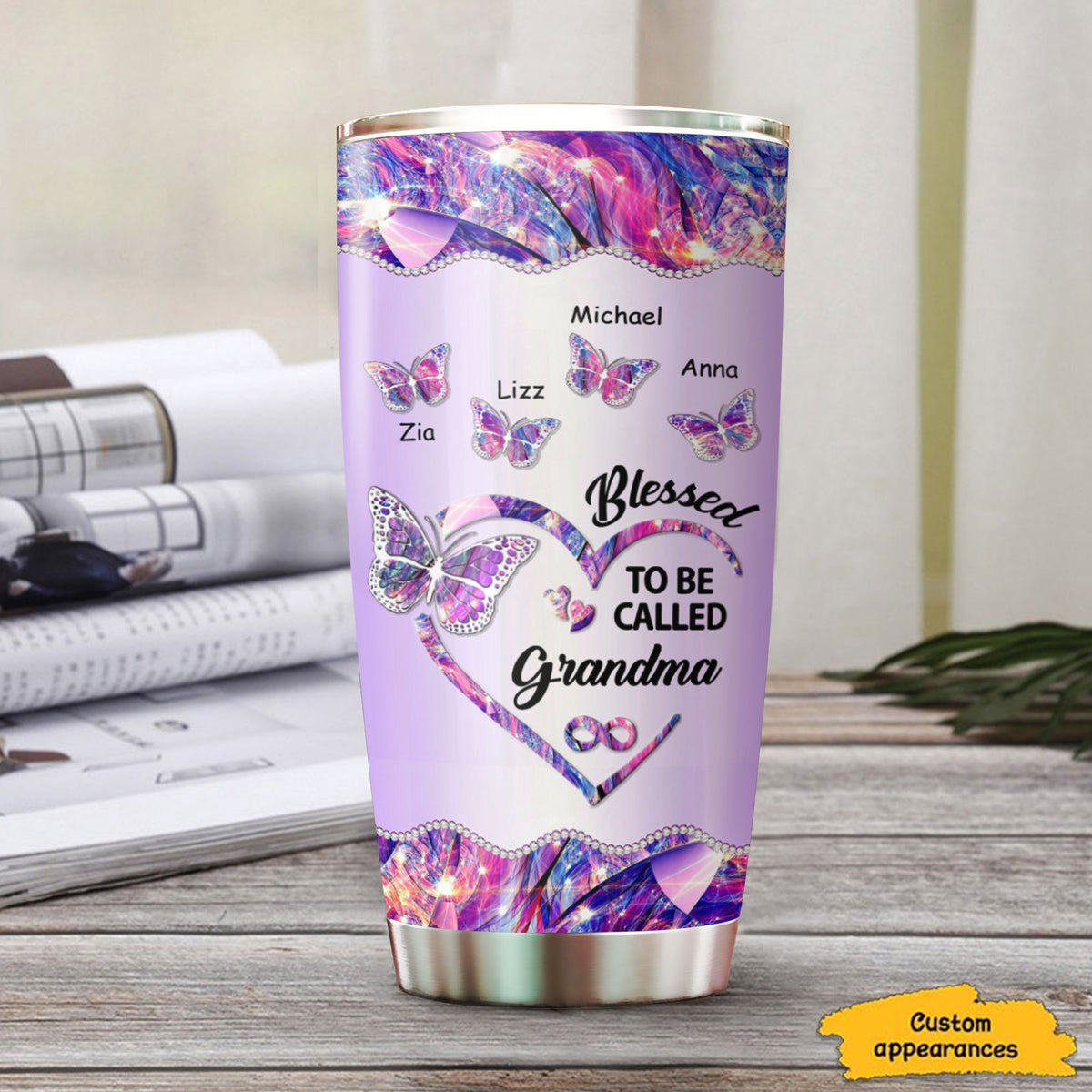 Personalized Butterfly Heart Blessed To Be Called Grandma Tumbler