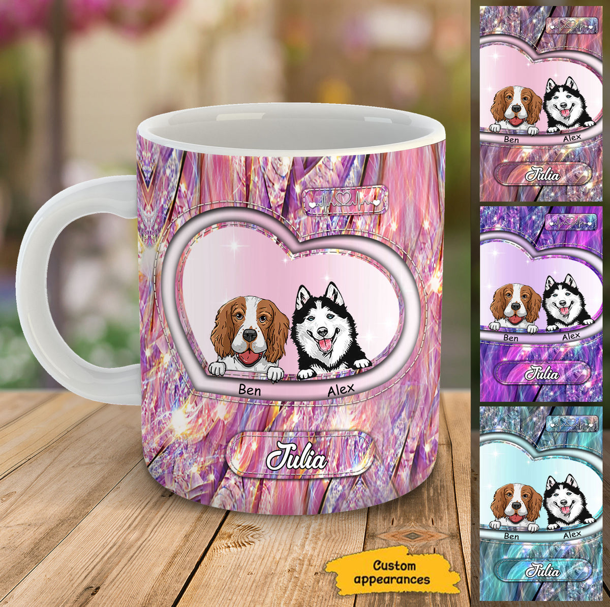 Holographic Heart Dog Mom Dog Lover Personalized Mug