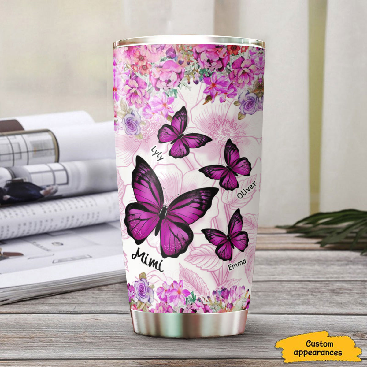 Flower Butterfly Grandma Nana Mimi Personalized Tumbler SC151109 - Drive mockup HP24HL19APR02