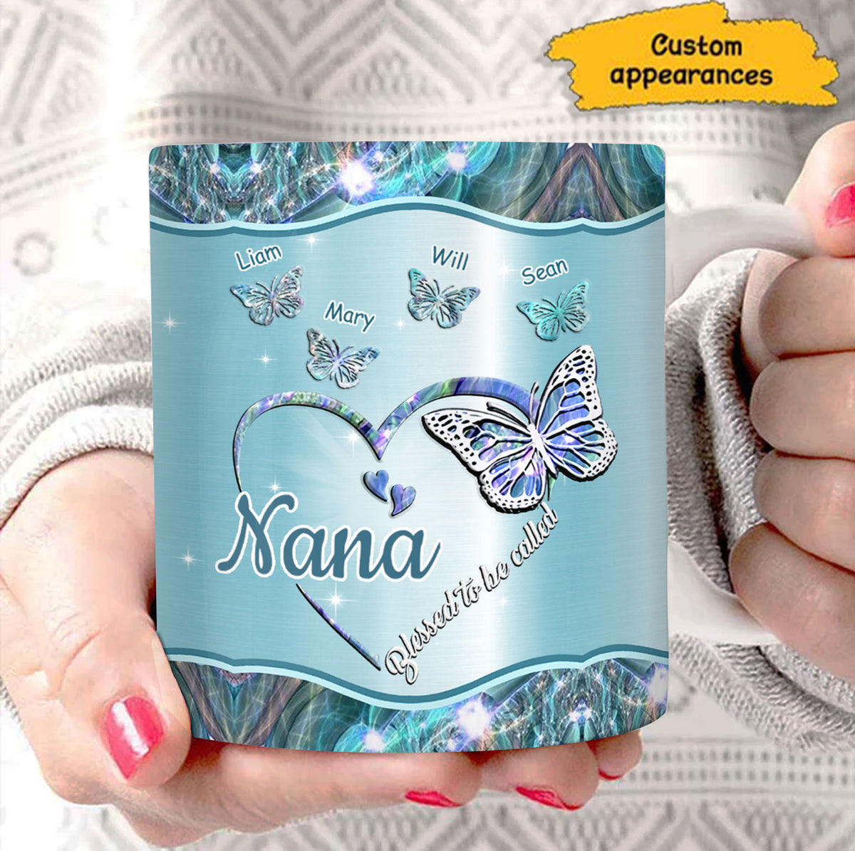 Butterflies Blessed to be called Nana Mimi Gigi Grandma Personalized Mug