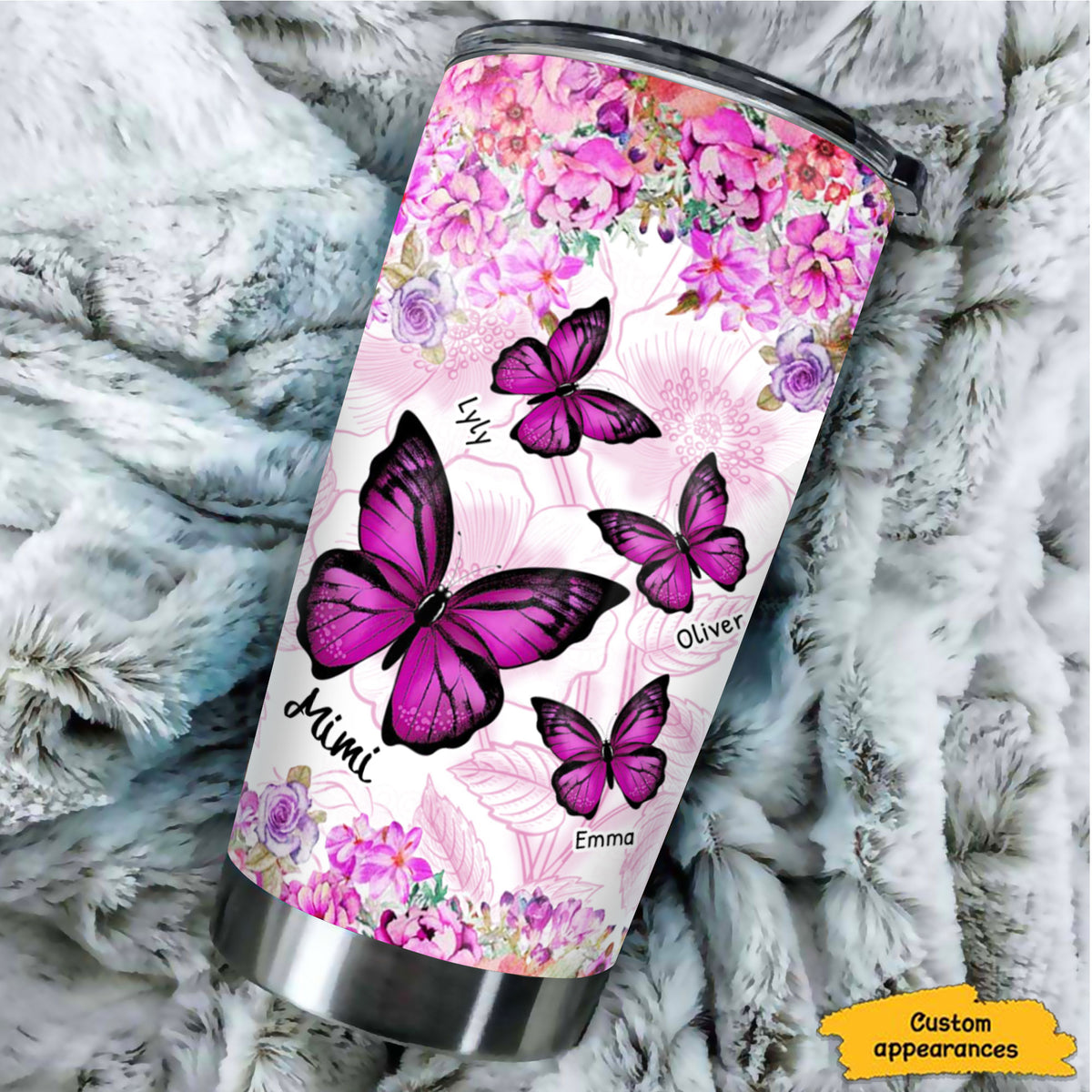 Flower Butterfly Grandma Nana Mimi Personalized Tumbler SC151109 - Drive mockup HP24HL19APR02